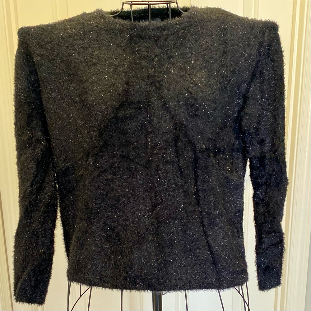 Vince Camuto Black Fuzzy Sparkling Long Sleeve Sweater, size S